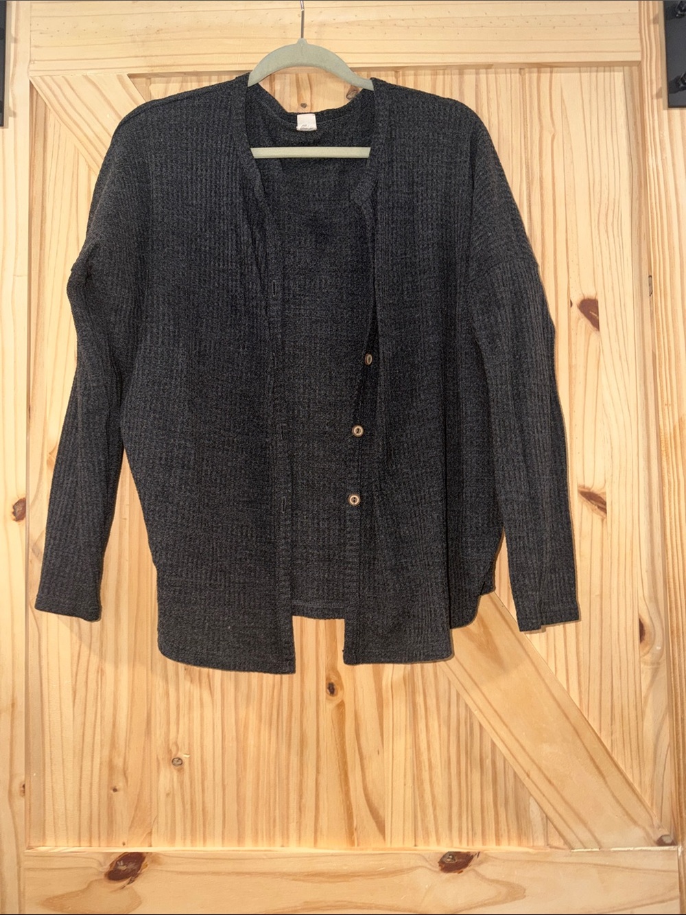 7th Ray Charcoal Button-Front Knit Cardigan